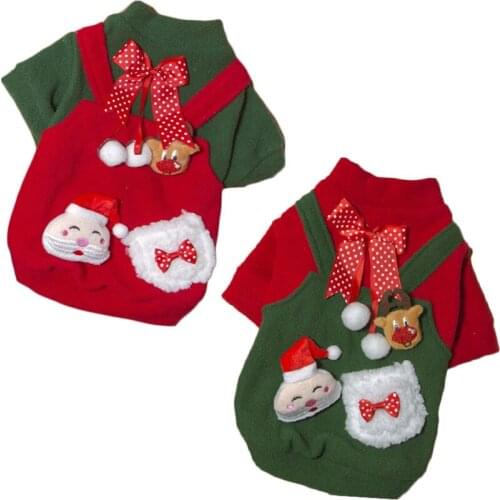 Cute Warm Pet Clothes Pullover Dog Hoodies Coat Red Green Fleece Jacket For Bichon French Bulldog Christmas Clothing Sweatshirt