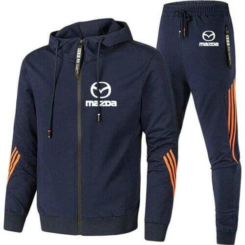 Spring Autumn new Mens jackets Mazda Car Logo Printed Hoodie cotton Matching Mens sweatshirt + sweatpants 2-piece set