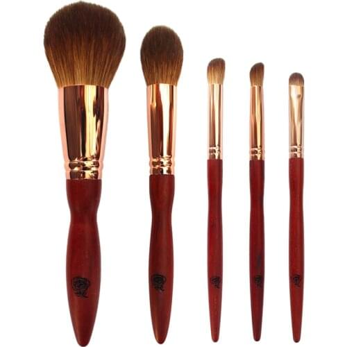 Q99 Professional Handmade Makeup Brush Set 5pcs Soft Red Fox Hair Powder Eye Shadow Brush Red Sandalwood Make Up Brushes Kit