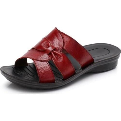 2020 New Open Toe Sandals Women Slippers Genuine Leather Sandals Fashion Casual Slippers Soft Non-slip Wear Summer Beach Shoes