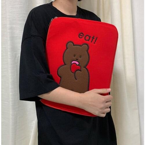 New Plush Bear Tablet Stand Cover for Ipad 11 13 Inch Ipad Liner Bag Lovely Girls Sleeve for Ipad Pro Laptop Storage Bags 2021