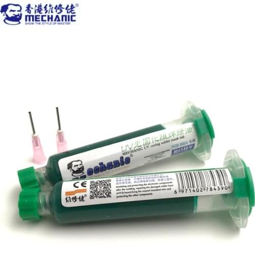 Original MECHANIC 10ML GREEN UV SOLDER MASK PCB BGA PAINT PREVENT CORROSIVE ARCING Soldering Paste Flux Cream Welding Fluxes Oil