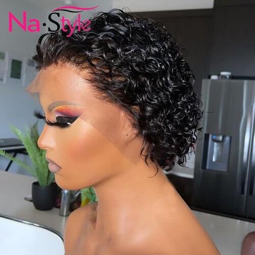 Short Curly Human Hair Wigs Bob Frontal 4x4 Closure Wig Pixie Cut Brazilian Hair Wigs For Black Women Lace Closure Frontal Wigs