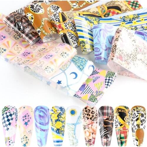 9pcs Leopard Printed Luxury Nail Foil Paper Nail Art Stickers Transfer Gel Decals Slider Wraps Decorations Accessories TRDP910-1