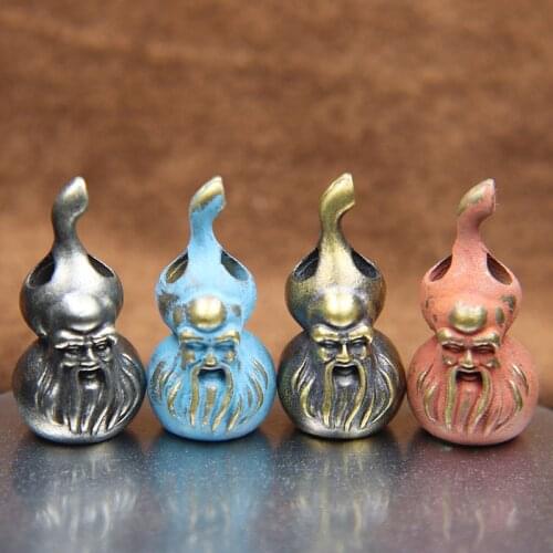 Chinoiserie God of Longevity Grandpa Gourd Bottle Knife Bead Lanyard Pendant EDC Outdoor DIY Paracord Bracelet Charm Accessories