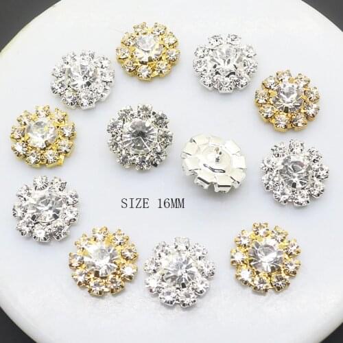 10pcs/set 16mm Round Diamond Alloy Rhinestone Button with Shank Crystal for Wedding Bouquet Child Hair Ribbon Decorative