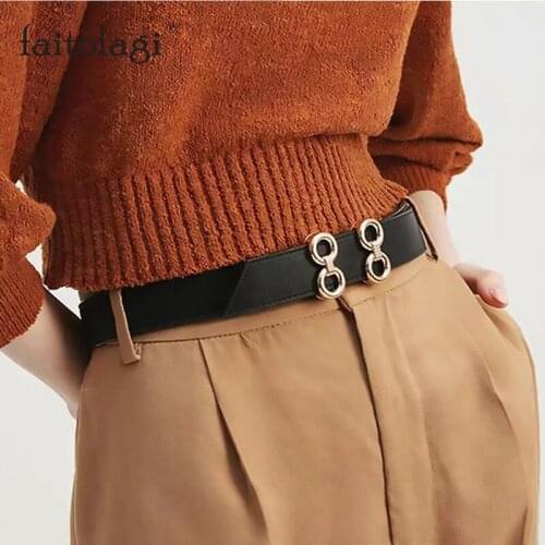 Gold Buckle Ladies Belt for Dress PU Leather Black Women Waist Belt for Jeans Designer Wild Female Waistband pasek damski