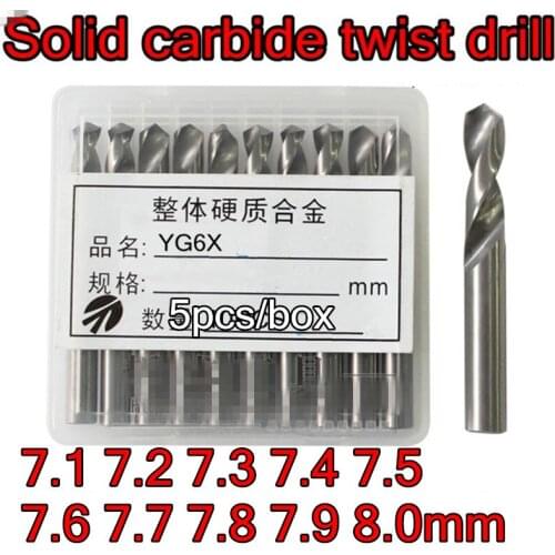 7.1 7.2 7.3 7.4 7.5 7.6 7.7 7.8 7.9 8.0mm 5pcs/set HRC45 Solid carbide twist drill Free shipping