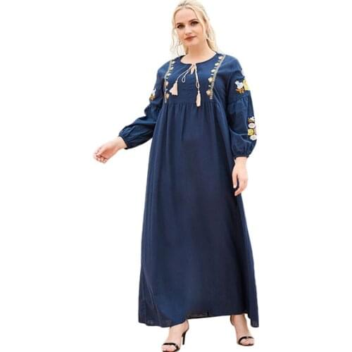 Ethnic Vintage Muslim Women Long Dress Embroidery Maxi Robe Gown Arab Abaya Middle East Dubai Maxi Robe Gown Turkish Kaftan New
