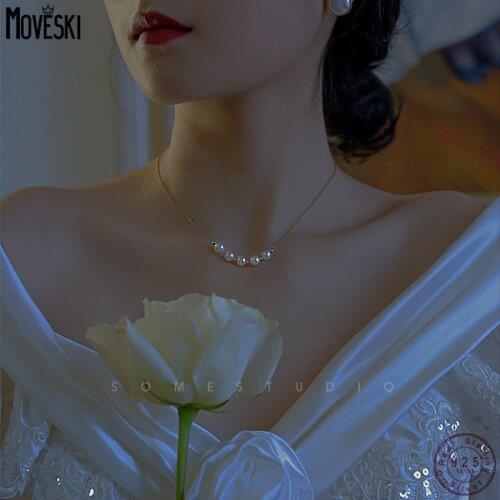MOVESKI 925 Sterling Silver Natural Freshwater Pearl Necklace Women New Product Hot Sale Fashion Wild Retro Clavicle Chain