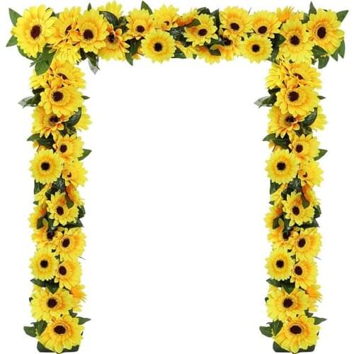 2Pcs Sunflower Garland Artificial Flowers Vine Fake Silk Sun Flowers Hanging Vines for Balcony Garden Wedding Decoration