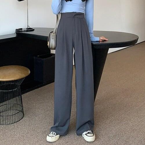 2021 with Dark Gray Mop The Drape Pants Suit Trousers Wide Straight Tall Waist Object Wide-legged Pants Female Feeling