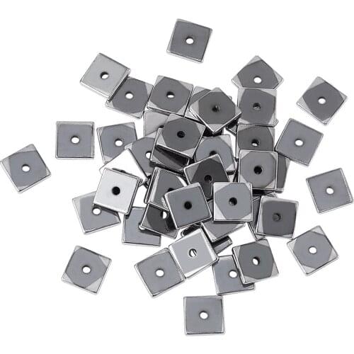 Pandahall 250pcs Square Electroplate Non-magnetic Synthetic Hematite Beads Strands for Jewelry Making Plated 6x6x1mm