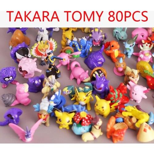 3-6cm 80Pcs/Lot Random Different Style Pokemon Go Pikachu Snorlax Rayquaza Articuno Eevee Mini PVC Figure Toys Decoration Dolls