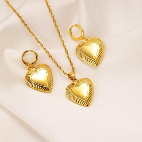 African Jewelry Sets Pendant Necklaces Earrings Women Gold Color heart Chains wedding party gifts PNG