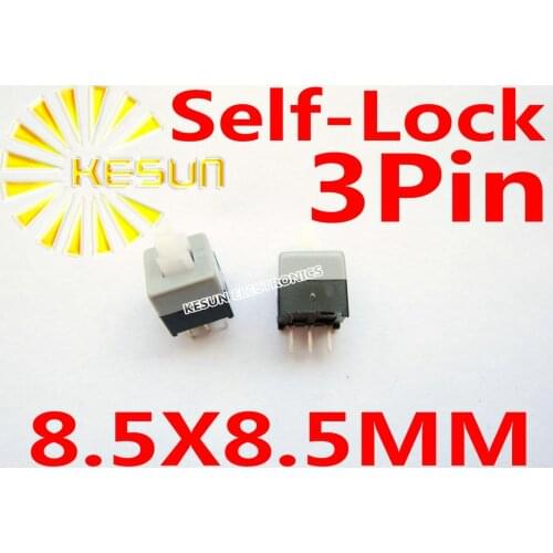 FREE SHIPPING 100PCS 8.5X8.5mm 3Pin Push Tactile Power Micro Switch Self lock On/Off button Latching switch
