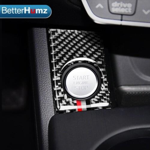 BETTERHUMZ Carbon Fiber Interior Trim Sticker Car Engine Start Stop Ring Sport Styling Trim Stickers Key Ring For Adui A4 2017