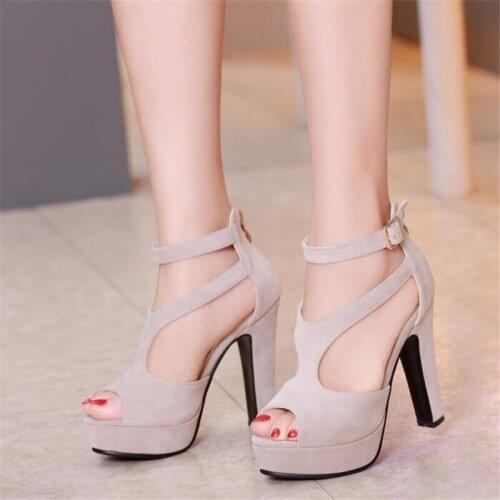 Women Sandals Summer New Pattern Fashion Europe and America Super High Heel Fish Mouth Women Sandals Black Sexy Rome Sandals 39