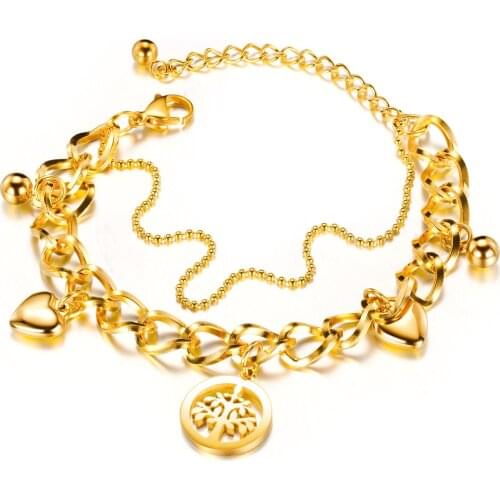 FAMI tree of life Bracelets Stainless steel hollowed outaccessories fashion Love heart ladies Double Layers bracelet Charms