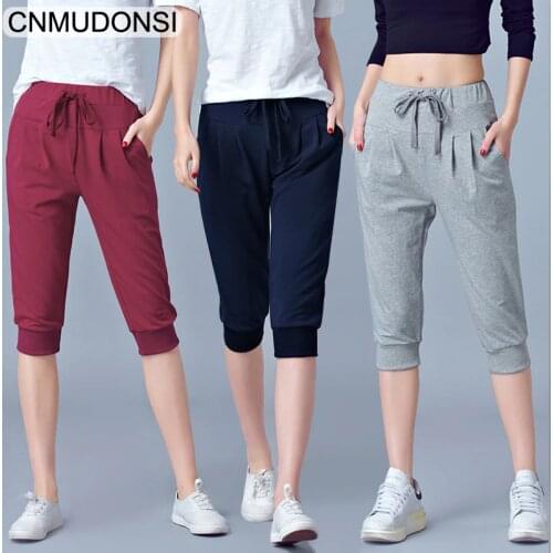 High Waist Stretch Pants Women Summer Calf Length Harem Pants Large size 5xl 6XL Casual Trouser Joggers Sweatpants Capri female