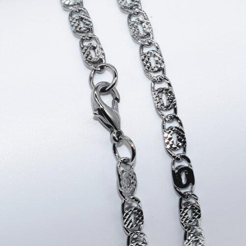 Best High Quality Width 5mm 18 Inches White Gold Tone Stainless Steel Unisex Geometric Chain Necklace Fashion Jewelry Party Gift
