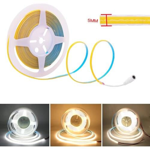 5mm Thin 12V 24V Soft COB Strip Lighting 384Leds High Density Flexible FOB LED Light Bar LED Ribbon Tape RA90 3000K 4000K 6000K