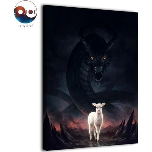 HD printed 1 panel canvas painting The Lamb and the Dragon by JoJoes Art wall pictures for living room posters and prints a'r't
