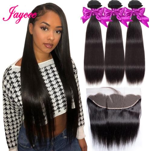 Jaycee Peruvian Straight Hair Bundles With Frontal and Bundles 3 Bundles with Frontal 100% Remy Human Hair Bundles with Frontal