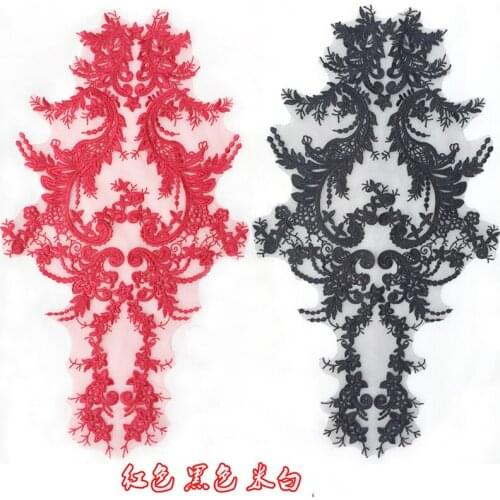 1Piece Red Black Ivory Embroidered Lace Applique Fabric Lace Trim Dress DIY Delicate Sewing Luxury Wedding Veil Lace Accessories