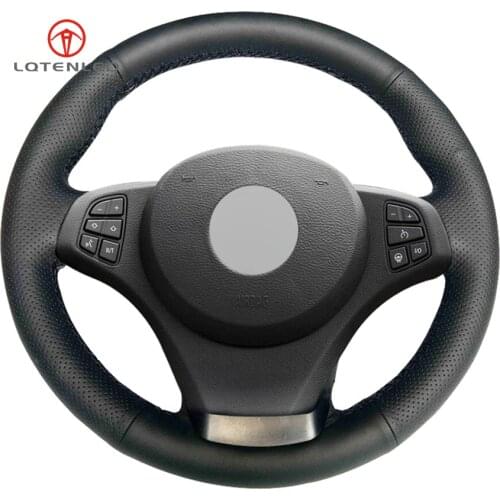 LQTENLEO Black Artificial Leather Hand-stitched Car Steering Wheel Cover for BMW E83 X3 2003-2010 E53 X5 2000-2006