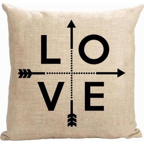 Love pillow cover, love letters arrow wedding gift pillow cotton linen throw pillow case pillowcase