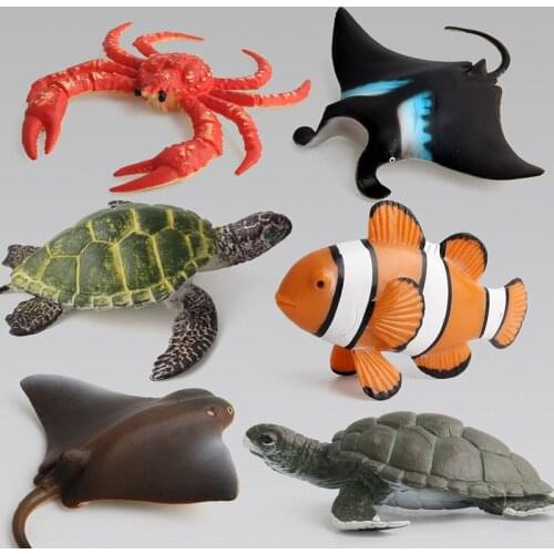 Marine Sea Animals Simulation Turtle Clownfish Manta Ray Crab Sailfish Plastic Model Figurines Kids Education Toy