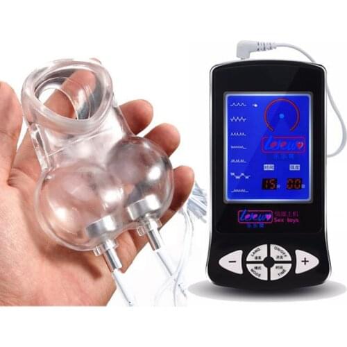 Male Electro Shock Sex Ball Stretcher Chastity Device Cock Cage , Electric Scrotum Ring Medical Electro Shock Sex Toys For Man