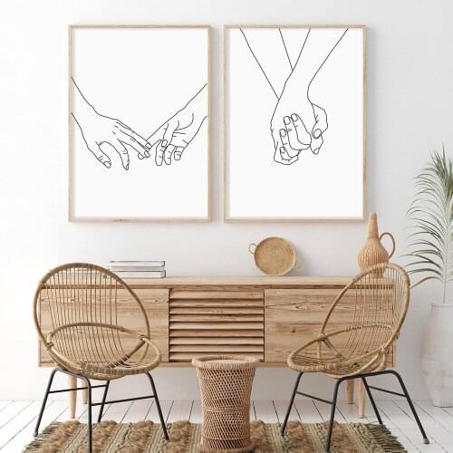 Couple Holding Hands Line Sketch Print Poster Nordic Minimalist Art Abstract Canvas Painting Bedroom Wall Decoration Pictures