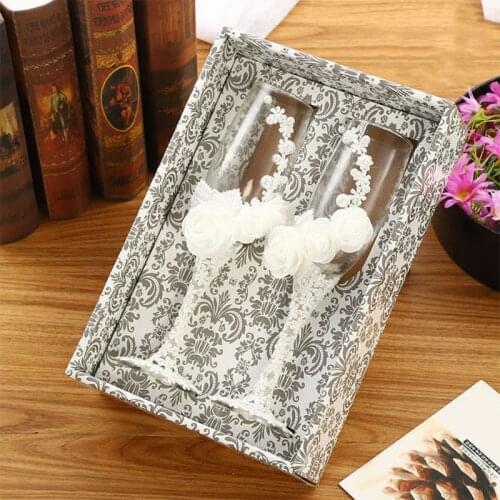 2021 New 2pcs /Set Wedding Glass Creative Pearl Flower Crystal Wedding Champagne Glasses