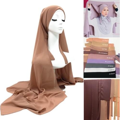 New Plain Bubble Chiffon Hijab Scarf with Rope Tie Convenient Women Hijabs Wrap Islam Muslim Shawls Scarves Turbanet Headscarf