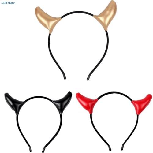 Devil Horn Headband PU Leather Hair Hoop for Halloween Party Wear Hairband Cosplay Theme Creative Party Costume