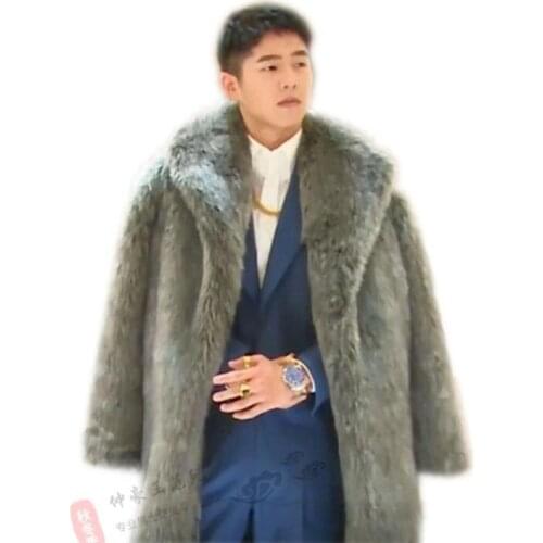 Autumn grey fur leather jacket mens warm faux mink fur leather coat men loose jackets winter thicken jaqueta de couro fashion