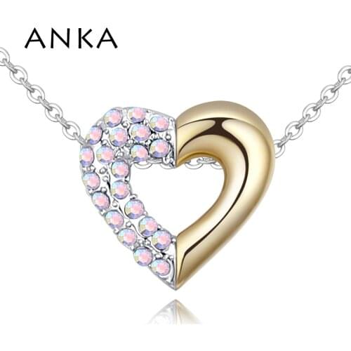 ANKA fashion micro paved crystal heart hollow necklace pendant for women charm crystal necklace jewelry Christmas gift#128255