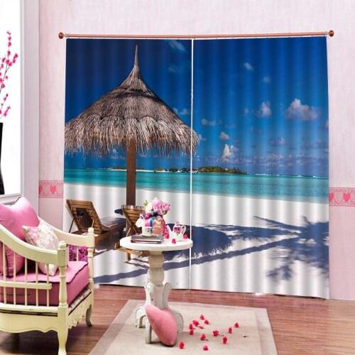 Beach 3D Curtain Luxury Blackout Window Curtain Living Room blue 3D Blackout Curtains For Living room Bedding room Drapes Cotina