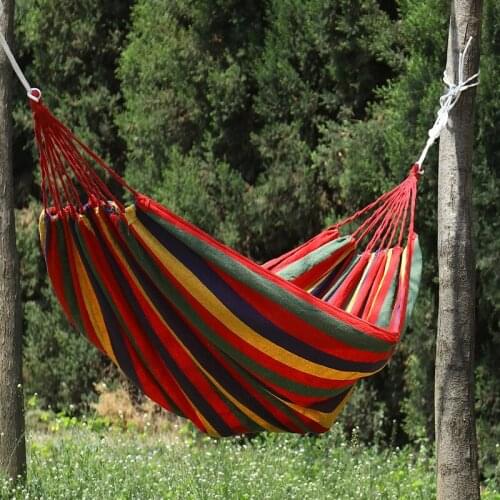 Portable Hammock Outdoor Hammock Garden Sports Home Travel Camping Swing Canvas Stripe Hang Bed Hammock Double Single People