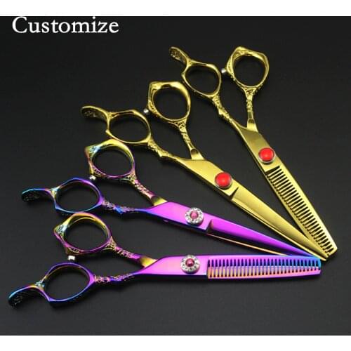 Customize professional japan steel DRAGON 6 inch hair scissors set thinning barber cutting scissor shears hairdressing scissors