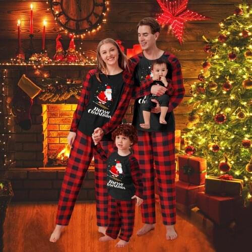2021 Merry Christmas Family Matching Pajamas Mammy Dad and Me Sleepwear Print Blouse Tops And Pants Xmas Family Clothes Set