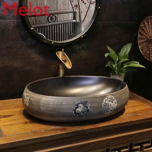 Blue and White Porcelain Table Basin Oval Art Wash Basin Chinese Household Ceramic Washbasin