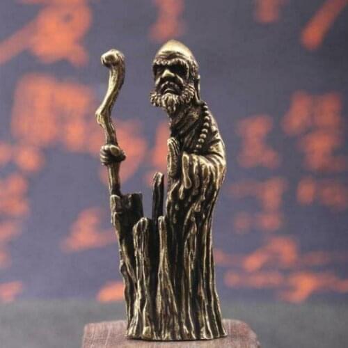 Old Brass Hand Carved Hollow Bodhidharma Buddha Statue Figure Collectable