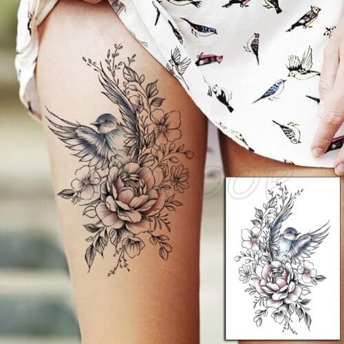 Tattoo Sticker Bird Wings Flower Plant Tatoo Temporary Fake Tattoos for Women Men Body Art