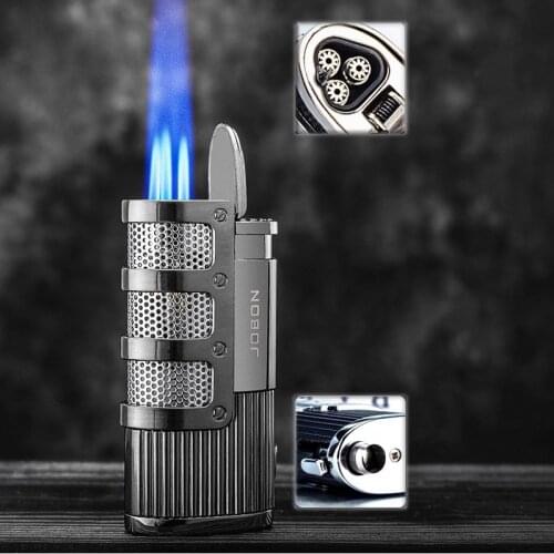 Jet Torch Turbo Lighter Butane Windproof Metal Three Nozzles Spray Gun Gas Lighters Blue Flame Cigarettes Accessories Punch