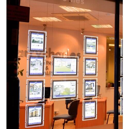 Vertical 8PCS A4 + Landscape 2PCS A3 Two Sides Real Estate Agnet Acrylic LED Window Display Light Panels Kits