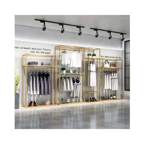 Clothing store display rack double hanging hanger mens and womens clothing store shelf display rack side hanging hanger floor