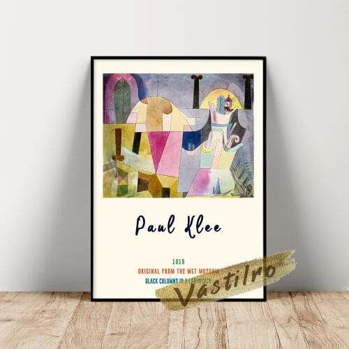 Paul Klee Museum Exhibition Poster, Black Columns In A Landscape Canvas Prints, Klee Color Vintage Geometry Stereo Wall Stickers
